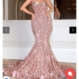 Portia and Scarlett Pink/Rose gold Sequin Prom Gown